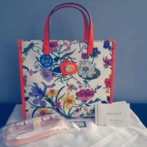 NWT GUCCI Leather Flora Medium 2 Way Hand Bag